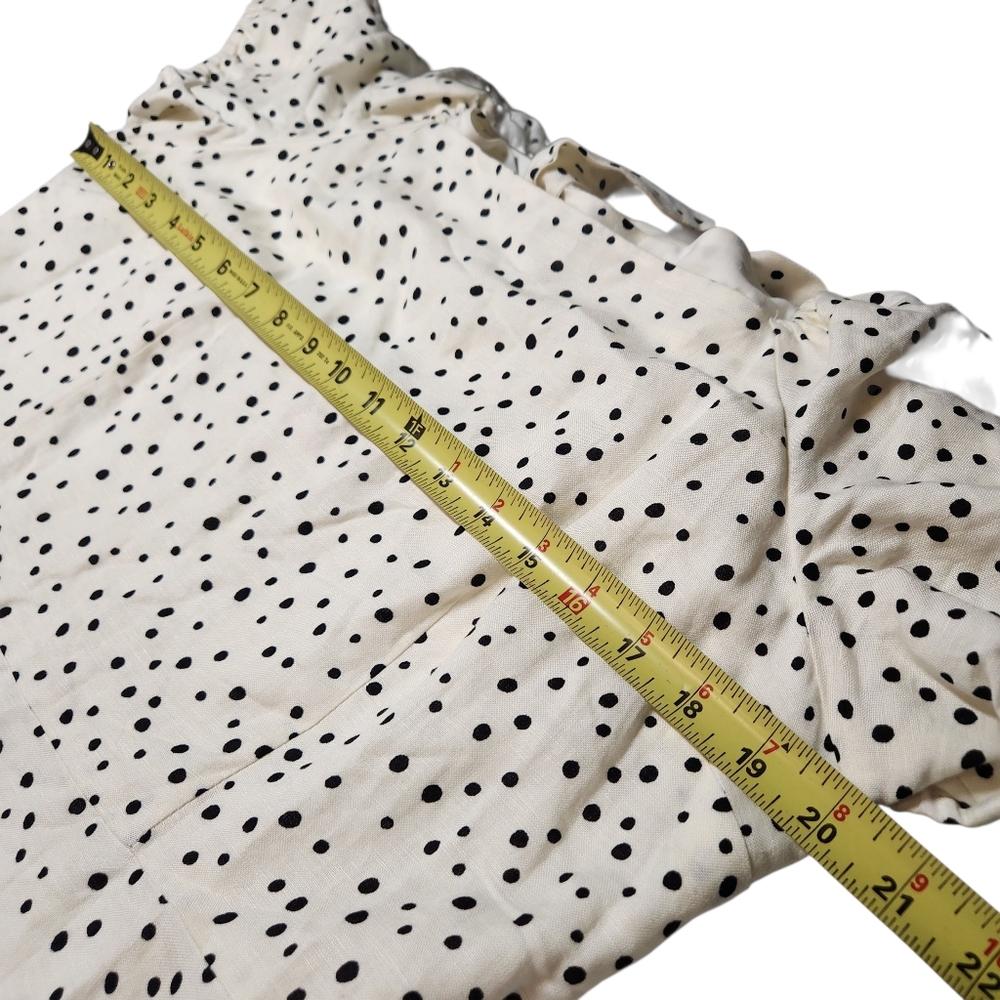 LOFT White Black Polka Dot Linen Puff Sleeve Cut-Out Tie Back Flare‎ Dress 14 - Picture 12 of 16